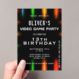 Invitations En Acrylique Anniversaire de jeu vidéo de couleur néon