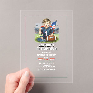 Invitations En Acrylique Anniversaire de la première année de football amér