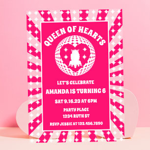 Invitations En Acrylique Anniversaire de la Reine des Cœurs Rose Rétro