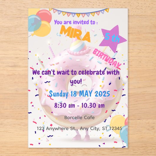 INVITATIONS EN ACRYLIQUE ANNIVERSAIRE DE L'INVITATION (Recto)