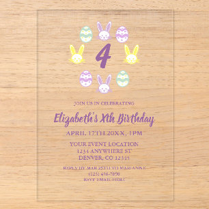Invitations En Acrylique Anniversaire de Pâques de Lavender 4 ans
