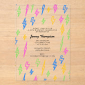 Invitations En Acrylique Anniversaire des années 80 Retro Neon Lightning (Recto)