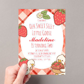Invitations En Acrylique Anniversaire des fraises d'oie sucrées bêtes