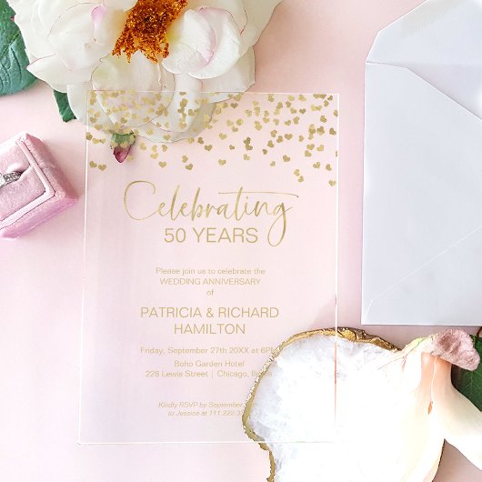 Invitations En Acrylique Anniversaire du Mariage Gold Confetti