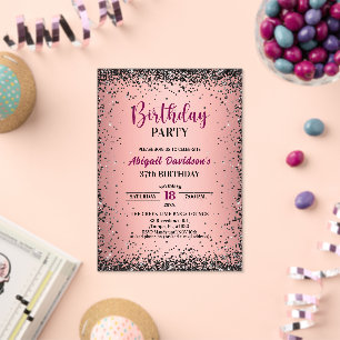 Invitations En Acrylique Anniversaire élégant 37 ans paillettes noires méta