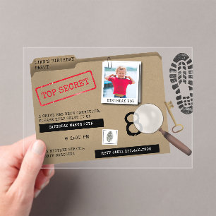 Invitations En Acrylique Anniversaire Enfant Agent Secret Espion Détective 