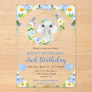 Invitations En Acrylique Anniversaire Enfants Éléphant de la Jungle Mignon