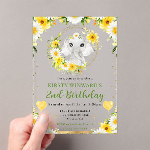 Invitations En Acrylique Anniversaire Enfants Éléphant Jungle Mignon Aquare