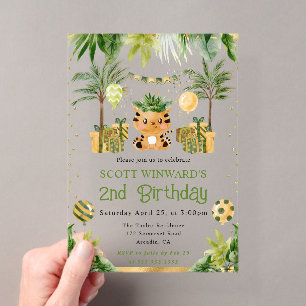 Invitations En Acrylique Anniversaire Enfants Tigre Jungle Aquarelle