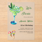 Invitations En Acrylique Anniversaire Fiesta mexicain vert clair dépoli (Recto)
