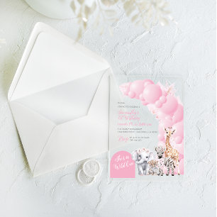 Invitations En Acrylique Anniversaire Fille Sauvage Rose Safari Animal