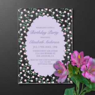 Invitations En Acrylique Anniversaire Fleurie Violette