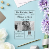 Invitations En Acrylique Anniversaire Journal amusant noir & blanc photo (Insitu (Mariage))