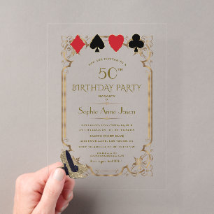 Invitations En Acrylique Anniversaire Luxe Vegas Or Art Déco Casino Poker