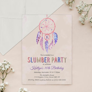 Invitations En Acrylique Anniversaire Pyjama Party Attrape-Rêves