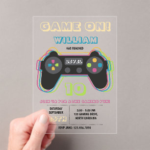 Invitations En Acrylique Anniversaire Rétro de Jeux Vidéo pour Adolescents