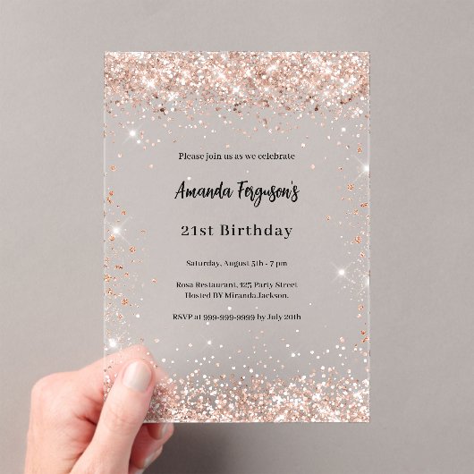 Invitations En Acrylique Anniversaire rose or clair (In situ (ordinateur de poche))