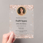 Invitations En Acrylique Anniversaire rose or diamant photo clair (In situ (ordinateur de poche))