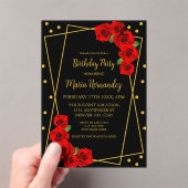Invitations En Acrylique Anniversaire rouge rose noire et or (In situ (ordinateur de poche))