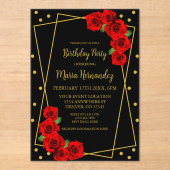 Invitations En Acrylique Anniversaire rouge rose noire et or (Recto)