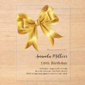 Invitations En Acrylique Anniversaire transparent de l'arc or (Recto)