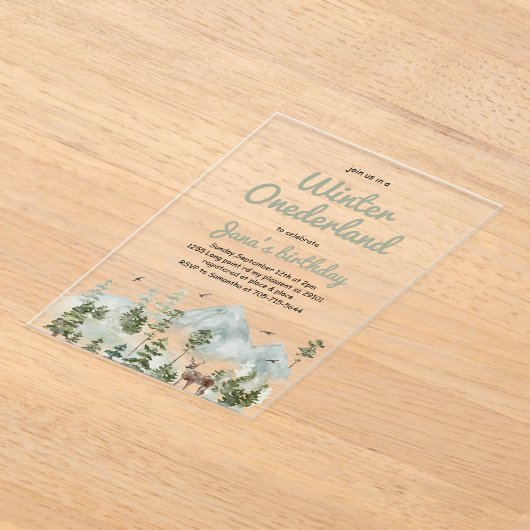 Invitations En Acrylique Anniversaire Winter ONEderland | Cerf aquarelle (Poser)