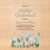 Invitations En Acrylique Anniversaire Winter ONEderland | Cerf aquarelle (Recto)