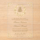 Invitations En Acrylique Antique Gold Crest Mariage musulman (Recto)
