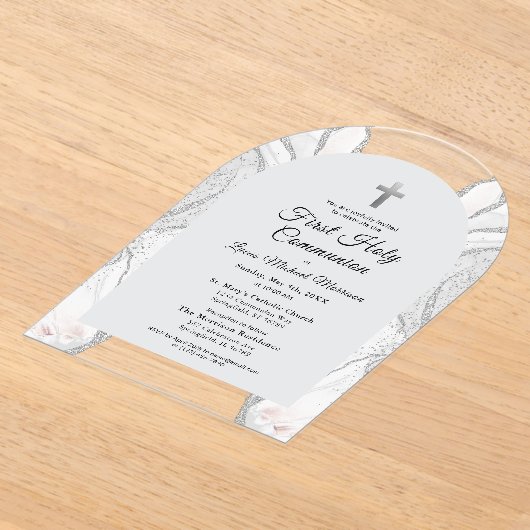 Invitations En Acrylique Apocalypse blanche Première sainte communion Garço (Poser)