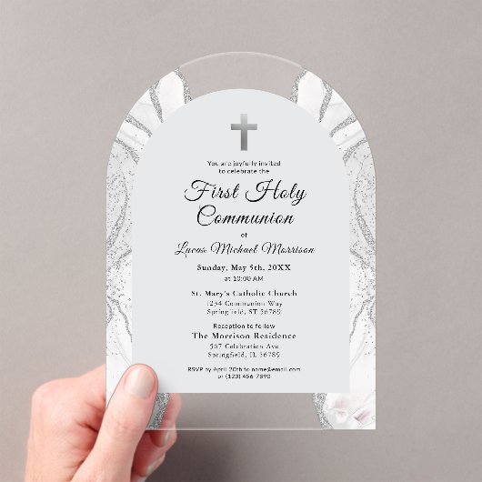 Invitations En Acrylique Apocalypse blanche Première sainte communion Garço (In situ (ordinateur de poche))
