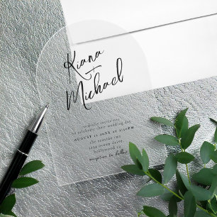 Invitations En Acrylique Appel à l'amour Calligraphie Mariage Arche B&W ID9