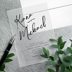 Invitations En Acrylique Appel à l'amour Calligraphie Mariage B&W Transpare