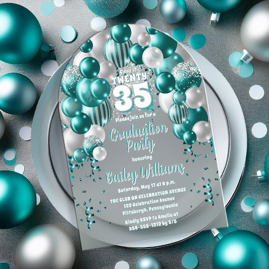 Invitations En Acrylique Aqua Balloons de classe Année Graduation Party