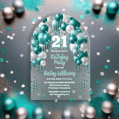 Invitations En Acrylique Aqua Celebration Balloons 21e Anniversaire