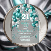 Invitations En Acrylique Aqua Celebration Balloons 21e Anniversaire