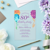 Invitations En Acrylique Aqua moderne violet ballons 80e fête d'anniversair (Insitu (Mariage))