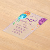 Invitations En Acrylique Aqua Purple Balloons moderne 60e fête d'anniversai (Poser)