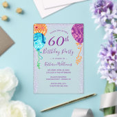 Invitations En Acrylique Aqua Purple Balloons moderne 60e fête d'anniversai (Insitu (Mariage))