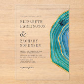 Invitations En Acrylique Aquarelle Agate Gold Turquoise Mariage (Recto)