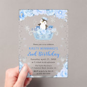 Invitations En Acrylique Aquarelle Arctic Penguin Floral 2e anniversaire (In situ (ordinateur de poche))