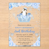 Invitations En Acrylique Aquarelle Arctic Penguin Floral 2e anniversaire (Recto)