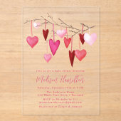 Invitations En Acrylique Aquarelle Baby shower de branche rose et rouge coe (Recto)