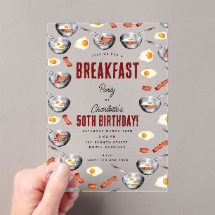 Invitations En Acrylique Aquarelle Bacon & Oeufs Petit déjeuner Brunch Anni