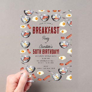 Invitations En Acrylique Aquarelle Bacon & Œufs Petit Déjeuner Brunch Anniv