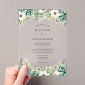 Invitations En Acrylique Aquarelle blanche Sage Vert Mariage (In situ (ordinateur de poche))