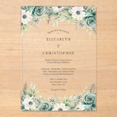 Invitations En Acrylique Aquarelle blanche Sage Vert Mariage (Recto)