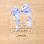 Invitations En Acrylique Aquarelle bleu Bow Boy Baptême transparent (Recto)