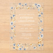 Invitations En Acrylique Aquarelle bleu Dusty Fleurs sauvages Mariage éléga (Recto)