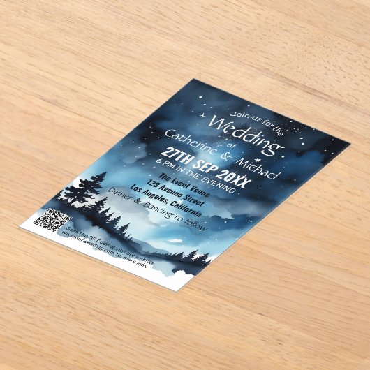 Invitations En Acrylique Aquarelle Bleu étoile Ciel Mariage céleste (Poser)