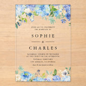 Invitations En Acrylique Aquarelle bleu Hydrangea Fleurs Mariage (Recto)